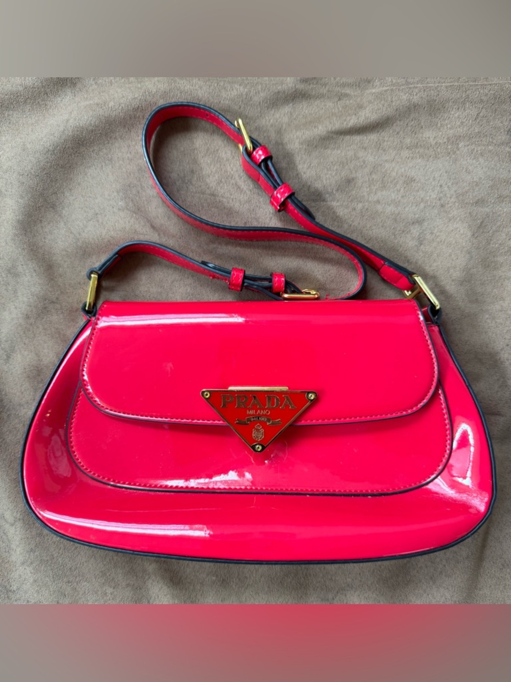Prada Bright Pink Patent Leather Shoulder Bag with Gold Hardware